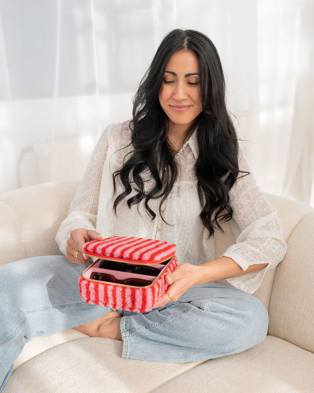 Brillenbox Sweet Stripes - Aufbewahrung für 3 Brillen im Bouclé-Look