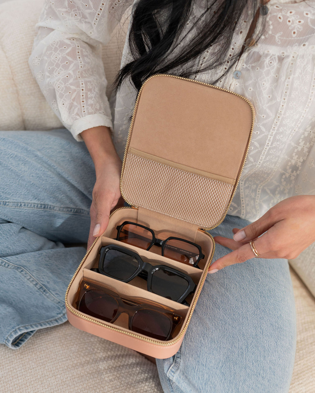 Brillenbox Rosé Classic - Aufbewahrung für 3 Brillen aus Kunstleder