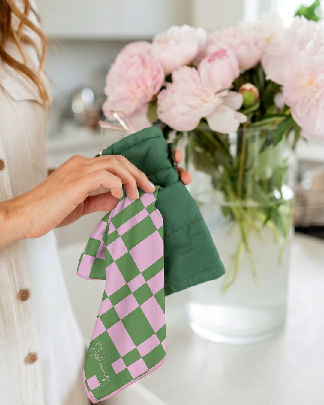 Brillen- und Displaytuch "Green Pink Square"