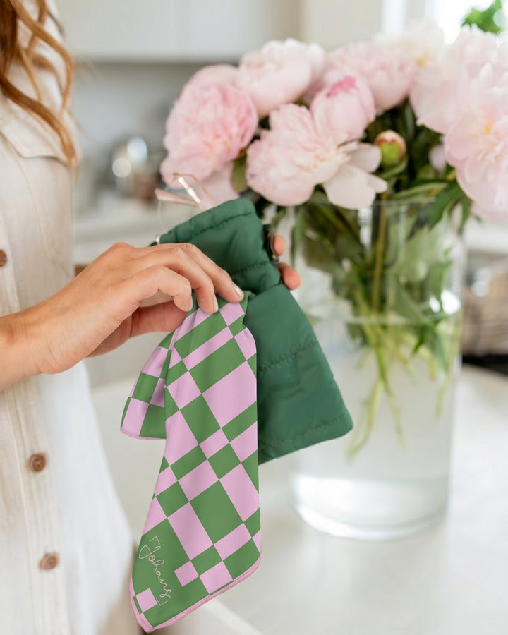 Brillen- und Displaytuch "Green Pink Square"