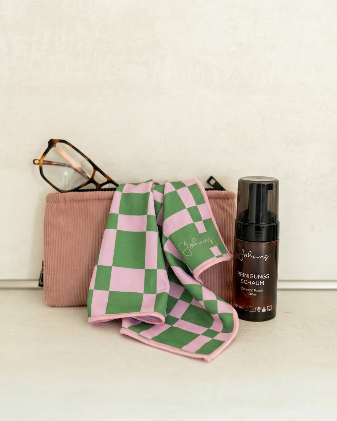Brillen- und Displaytuch "Green Pink Square"